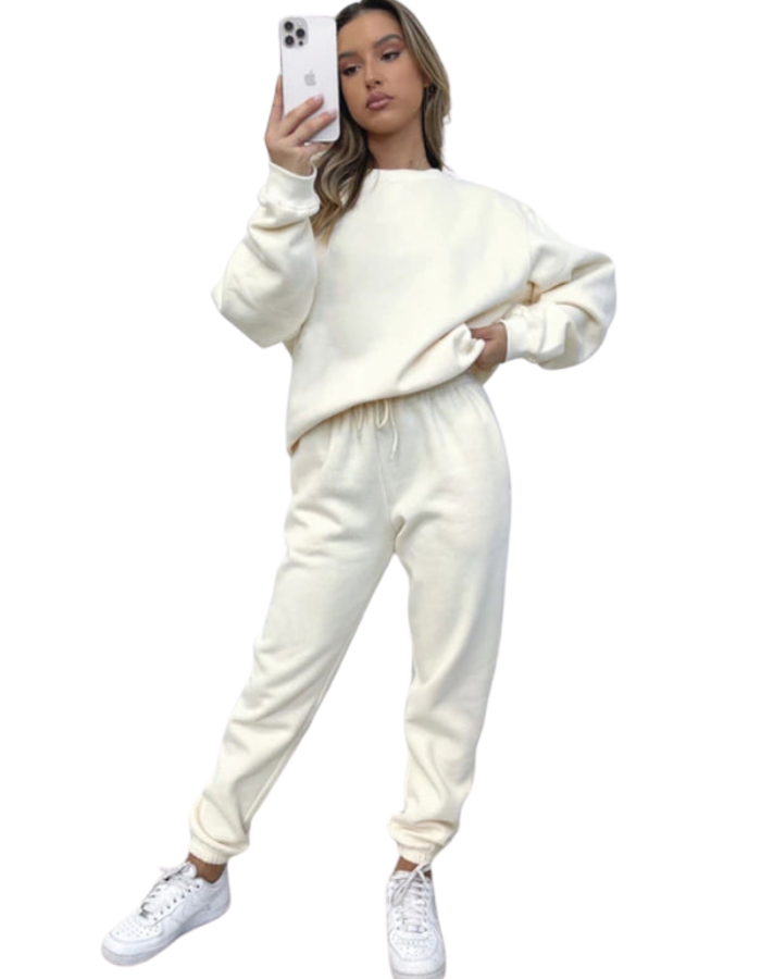 SHOPIQAT Women's New Solid Colour Round Fashionable Casual Collar Pullover Long Sleeve Trousers Sweater Suit - Premium from shopiqat - Just $13.750! Shop now at shopiqat